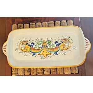 Vintage Ceramica Nova Deruta Raffaellesco Italy Handled Ceramic Tray 11" X 5".